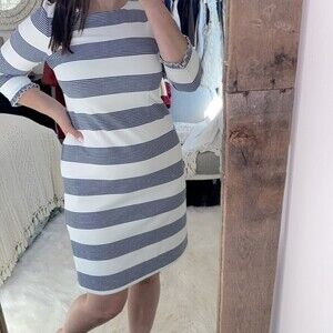 Talbots size 4 white & navy striped dress